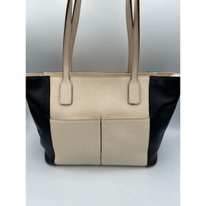 Lauren Ralph Lauren Colorblock Leather Tote Bag Cream Black RLL Shoulder Bag